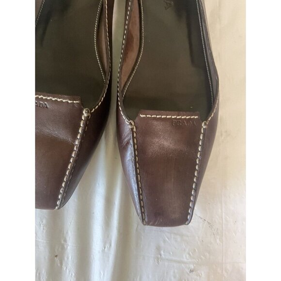 Prada Brown Leather flat loafer  Stitching Sz 38 8 US - Picture 4 of 12